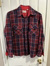 Vintage SEARS Wool Flannel Shirt Grunge Red Blue Retro Medium 15-15 1/2 Med