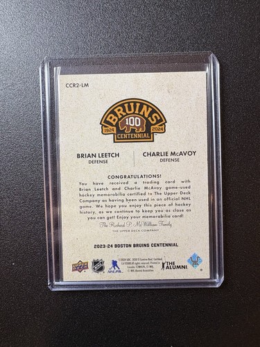 2023-24 Upper Deck Bruins Centennial Cloth Jersey Charlie Mcavoy Brian Leetch - Picture 2 of 2