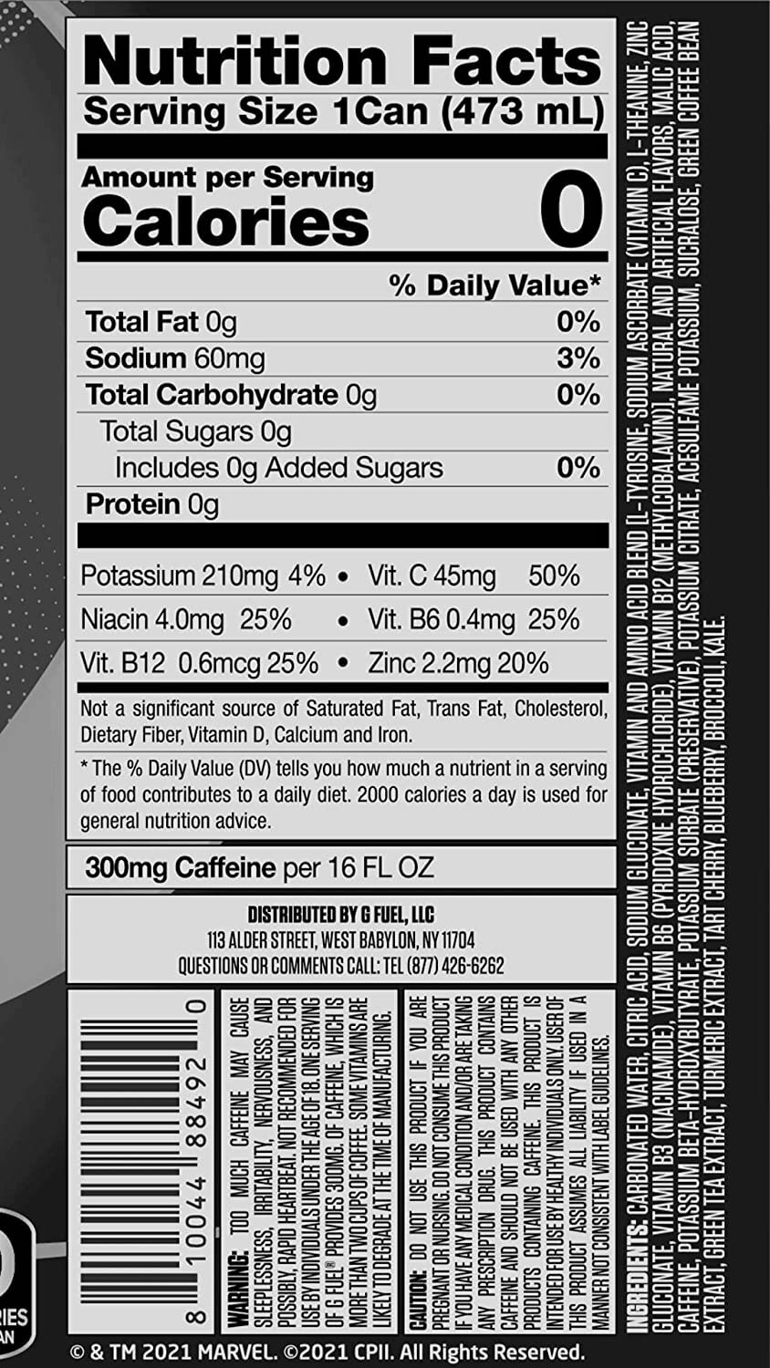 G Fuel Energy Drink, Spiderman Radioactive Lemonade, 16 fl oz (12 cans