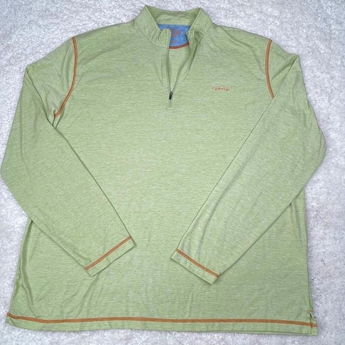 Orvis Trout Bum Shirt Mens Large Green 1/4 Zip Pullover Active