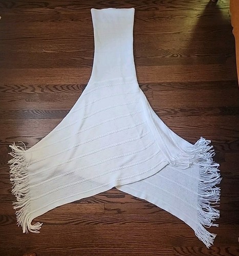 NEW Guess Los Angeles Cowl Neck Poncho White Fringe Cape One Size - Picture 14 of 14