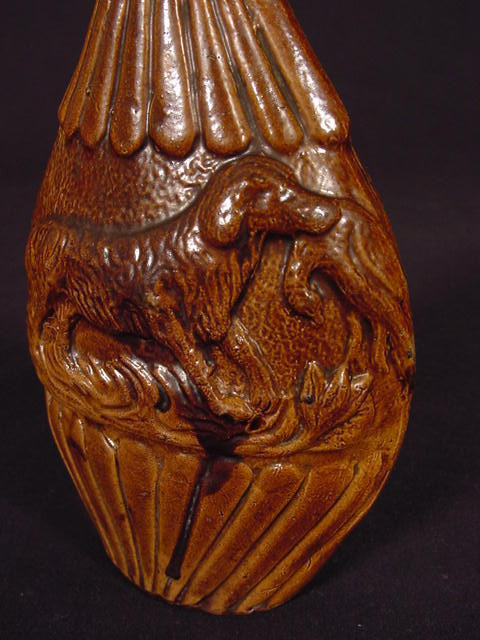 Yellow Ware Rockingham Dogs VERY RARE EARLY 1800s HUNT FLASK with DOG FIGURES ROCKINGHAM YELLOW ...