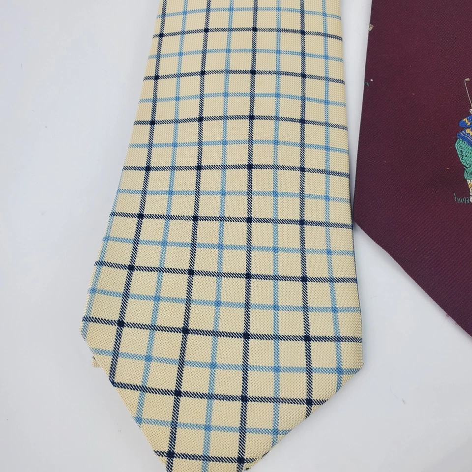 Par de gravatas masculinas bordadas de golfe e xadrez VINTAGE POLO Ralph Lauren. - Imagem 3 de 4