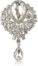 Women'S Crystal Silver-Tone Bouquet Flower Teardrop Large Gorgeous Bouquet Brooc