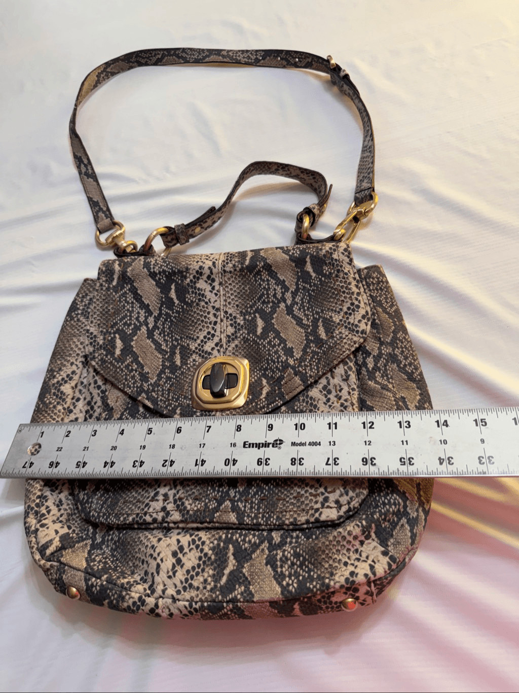 B. Makowsky Python Print Leather Shoulder Bag Han… - image 4