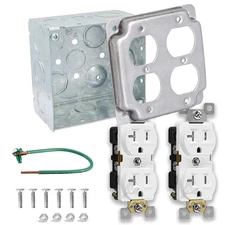 Outlet Box Kit, Includes 4X4'' Welded Metal Electrical Box, 2 Tamper Resistant 2