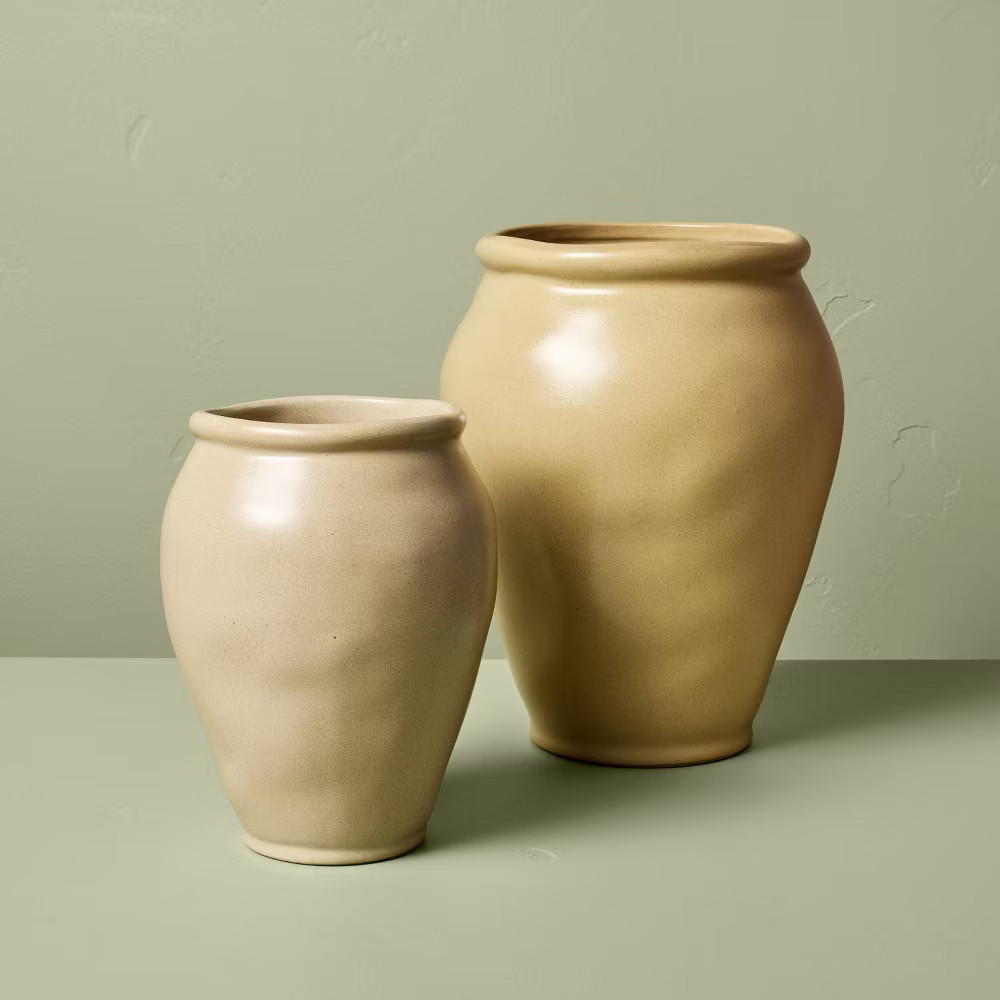 10" Smooth Ceramic Urn Vase Tan - Hearth & Hand with Magnolia: