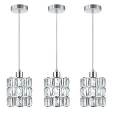 3 Pack Chrome Crystal Pendant Light, Mini Pendant Lights for Kitchen Island