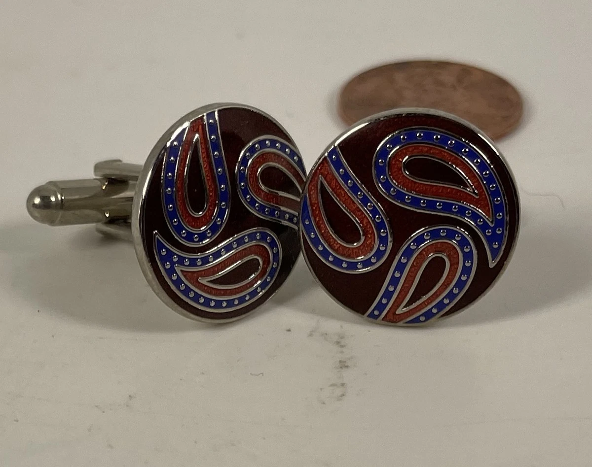Boutons De Manchette Vintage Bleu Cobalt - Motif Alvéoles - Occasion