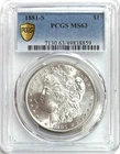 1881 S US MORGAN SILVER $1 DOLLAR COIN PCGS MINT STATE 63