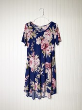 Carole Christian Floral Midi Swing Dress Women’s Medium Blue Short Sleeve Pocket