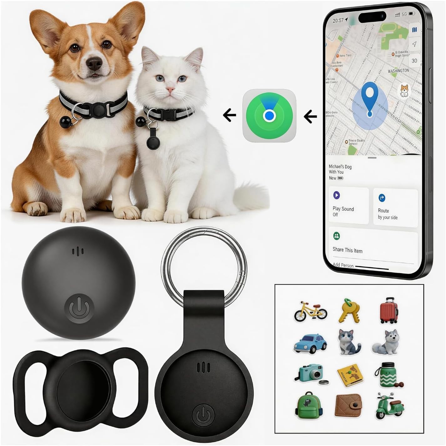 Dog Tracker Compatible with Apple Find My No SIM No Fee IP68 Waterproof Collar