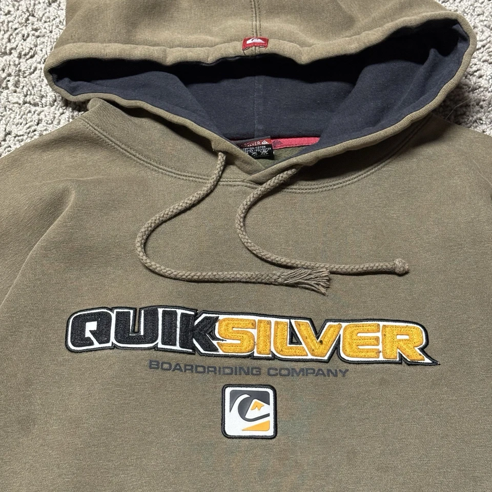 Sudadera con Capucha de Boarding Y2K Quicksilver De Colección Verde Oliva L Se Ajusta XL Surf Rara Foto 2 de 4