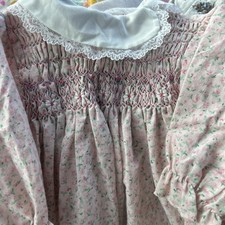 Vtg Polly Flinders Smocked Floral Dress Peter Pan Collar Lace Dress Easter 12m
