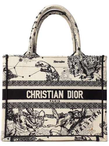 Christian Dior Zodiac Embroidery Book Tote Small Canvas Black Tote Bag #TB458