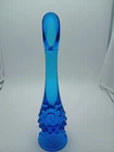 VTG Fenton Hobnail Swung Neck Bud Vase Blue  Approx 10" Art Glass Mid Century