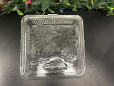 Federal Glass Clear Ribbed Refrigerator Dish w/ Embossed Lid VeggiePattern 1930s