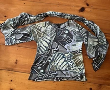 Citron Santa Monica Kimono Top Floral Silk Tunic Layered W/ Scarf Lagenlook