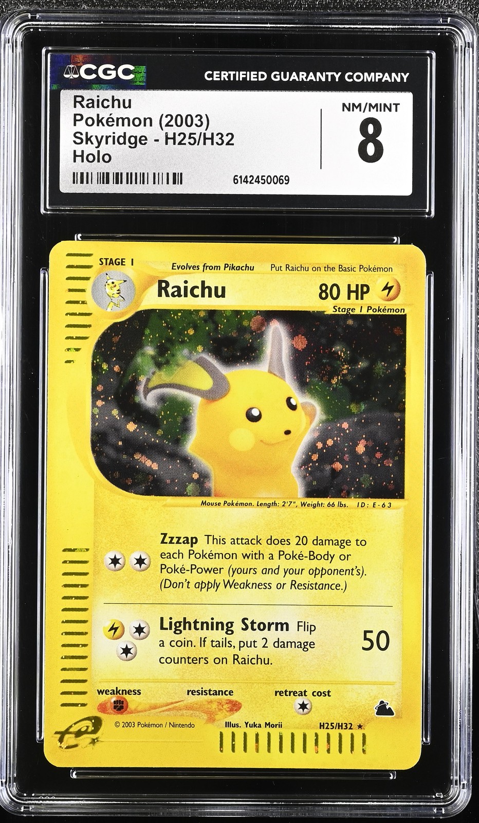 CGC 8 NM/MINT Raichu H25/H32 Skyridge Holo Swirl Pokemon Card