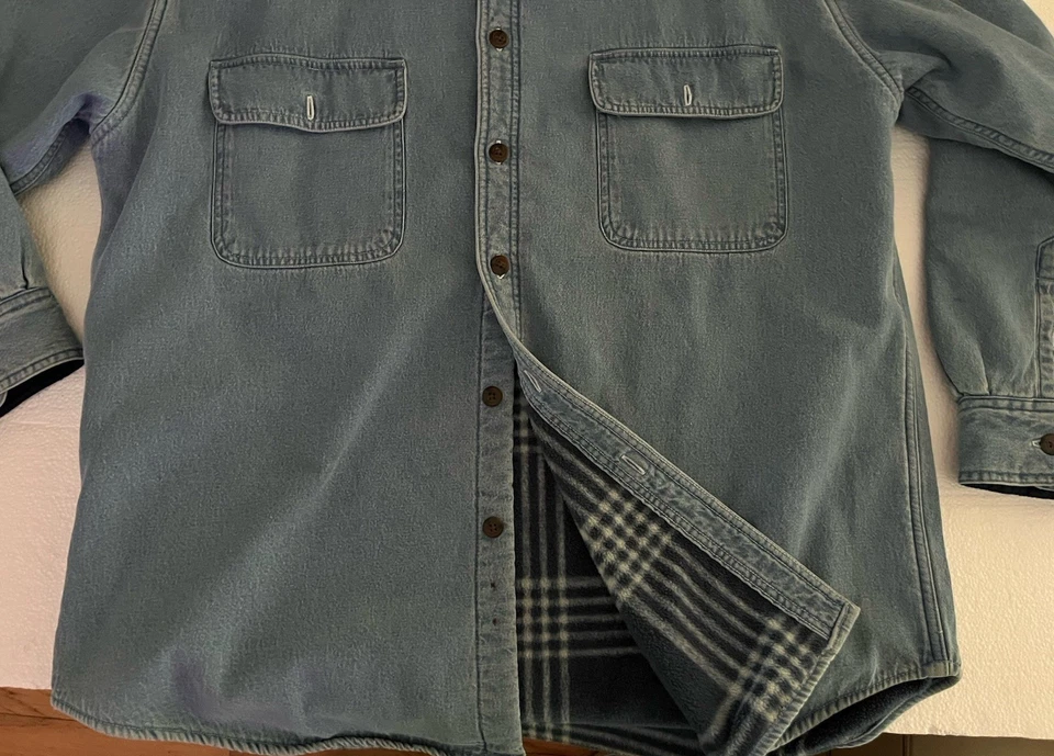 Camisa de Trabajo Glory Desteñida Para Hombre Talla Grande Forrada de Vellón Azul Jean Camisa Abrigo  Foto 2 de 4