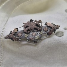 1907 Sterling Silver Sweetheart Brooch Floral Anchor heart with Cross Antique
