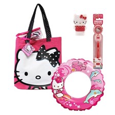 Hello Kitty Canvas Beach Tote Bag w/ Sunglasses and Pouch, Swim Ring, Toothbrush