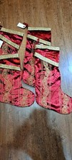 Red Velvet Christmas Stocking Family Gold Trim Qty 4 2 Sizes READ