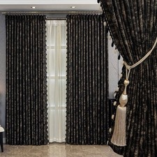 Classic Italian Luxury Thick Black Gold cloth blackout curtain tulle drape C2199