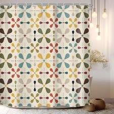 Boho Mid Century Shower Curtain Bathroom Set 71Wx71H Inches Modern Abstract B...