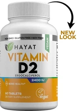 Hayat Vitamins Vegan Natural Vitamin D 2400 IU, D2, Certified Halal, 60 Tablets