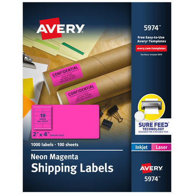 Avery Printable Labels Sure Feed 2 X 4 Neon Magenta Laser Inkjet Compatible