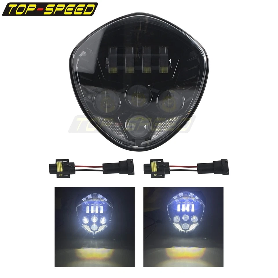 Black LED Headlights Assembly For Victory High Ball Ness Magnum Cross Country - Image 3 of 4