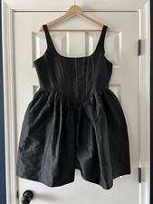 Nasty Gal Black Satin Lace Up Back Corset Fit & Flare Mini Tank Dress Women 12