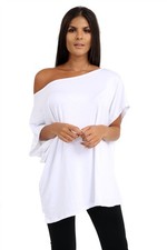 Womens Oversized Off Shoulder Top Plain Batwing Sleeve Bardot Casual T Shirt Top