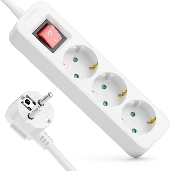 Steckdosenleiste 3Fach Mehrfachsteckdose 1,4M Kabel Schalter Steckerleiste 3680W-image