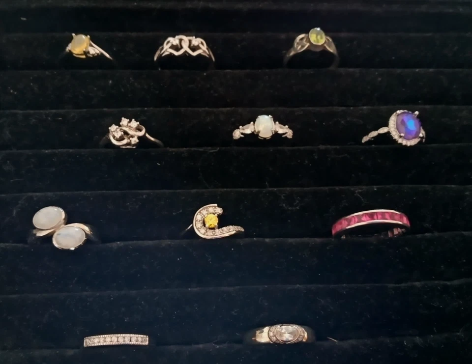 Konvolut: 11 Ringe - mit Steinen -  925er Silber