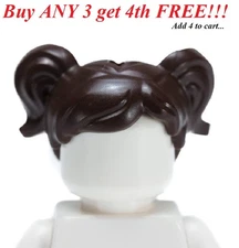 ☀️NEW LEGO Minifig Minifigure Girl Female Women DARK BROWN Hair Short Pigtails 