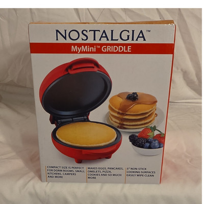 Nostalgia MyMini Griddle Indoor Electric Grill 550W 120V Non-Stick Red Portable