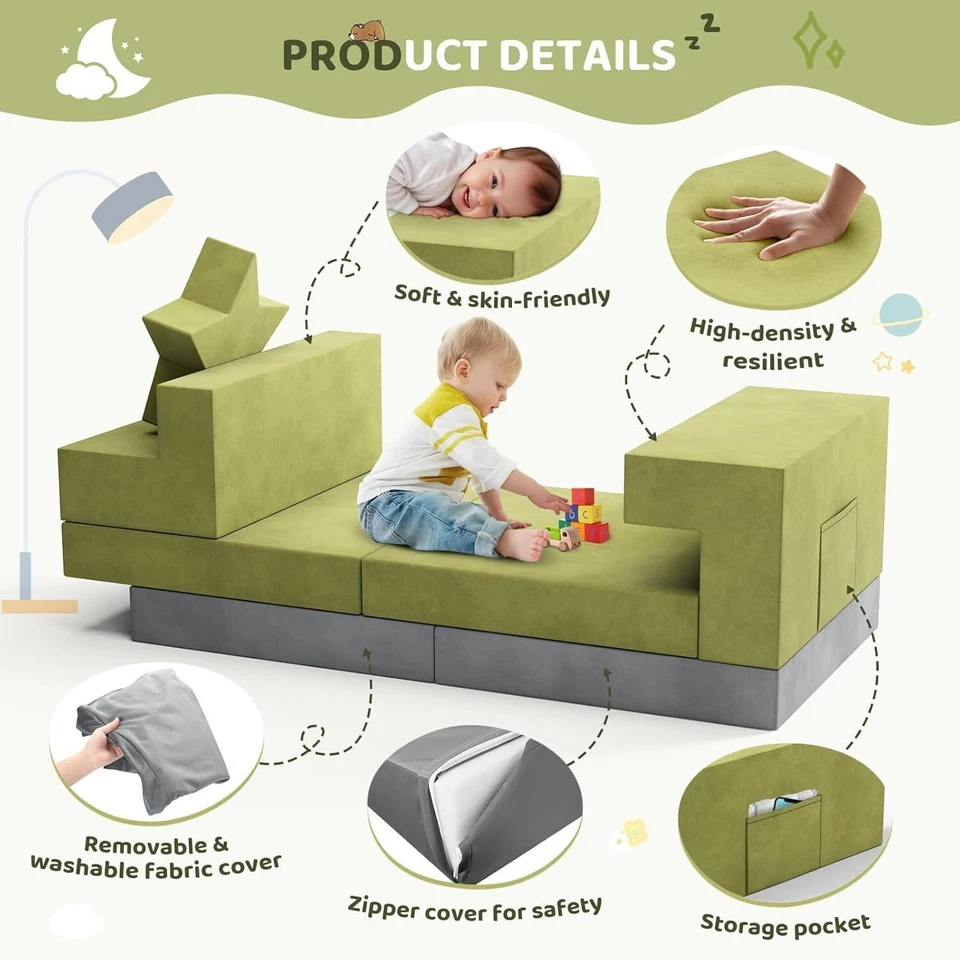 Sofá modular para niños de 9 piezas sofá para sala de juegos sofá para niños pequeños regalo de Navidad Foto 2 de 4