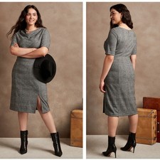 BANANA REPUBLIC Brushed Knit Sheath Dress Grey Houndstooth Plaid {LL4}