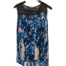 Simply Vera Vera Wang Blue Abstract Chiffon Sleeveless V-Neck Tunic Blouse M