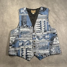 Vintage Bruno Design in Italy Roman Baroque Art Vest Waistcoat Mens XL 100% Silk