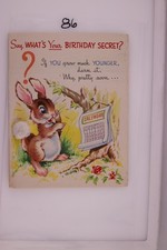 1950s Birthday Card Anthropomorphic Rabbits Calendar Cake 105837A