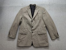 Haggar Men Blazer Jacket 42L Beige Houndstooth Button Front Pockets Officewear