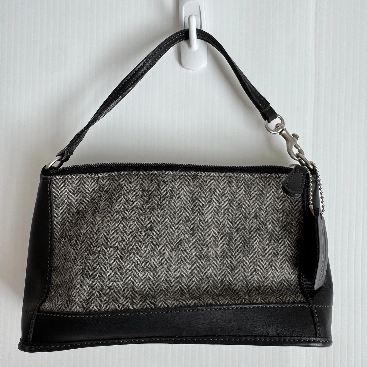 Vintage COACH Brown Tweed Demi Purse Hampton Herringbone Small Bag 