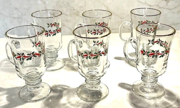 Винтажный Кружки на ножках Anchor Hocking Holly & Ribbon, набор из 6, золотой ободок - Изображение 4 из 4