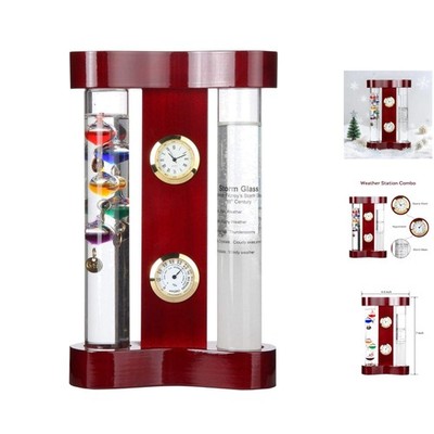 Elegant Analog Weather Station with Galileo Thermometer & Quartz Clock, 7 x4.4 