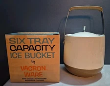 MCM Cream/Brown BOPP-DECKER VACRON Vintage Ice Bucket w/ Chrome Handle