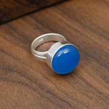 Blue Chalcedony Gemstone Handmade 925 Solid Sterling Silver Jewelry Ring For Her