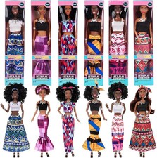 6 Pack African American Fashion Dolls Set with Mix  Match Outfits   11.5" Po...